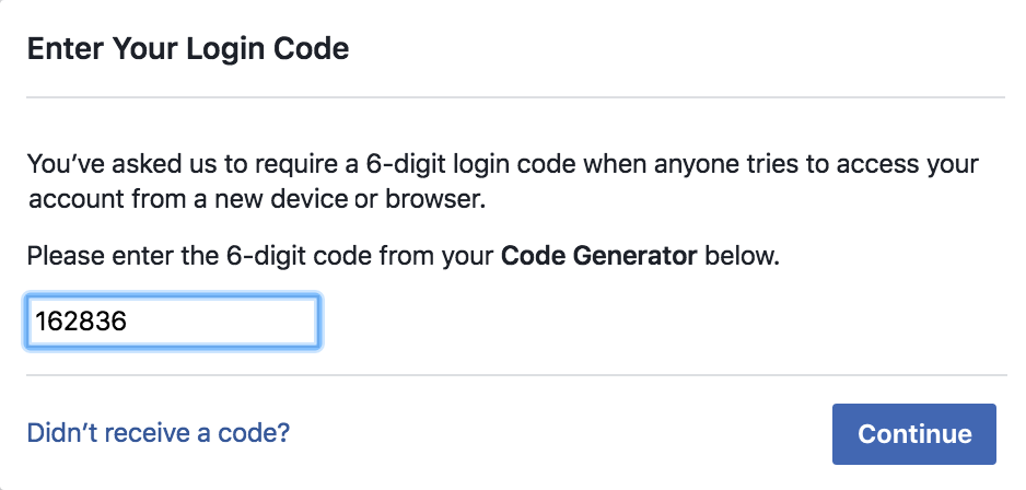 facebook security code